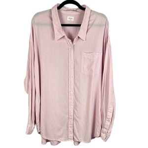Aritzia Wilfred Free Linen Casual Long Sleeve Button Down Shirt Large Pink